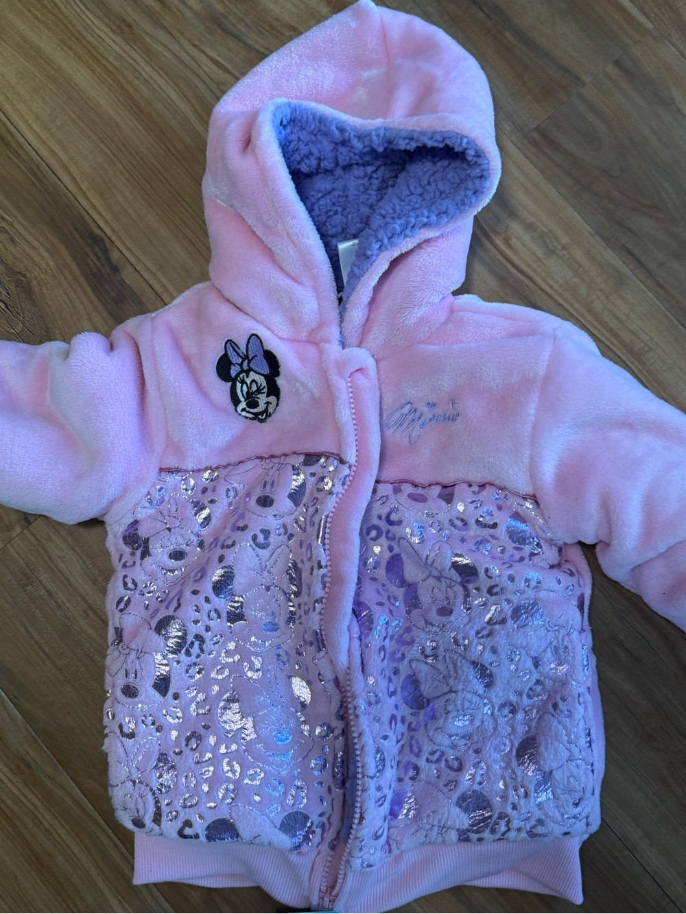 Disney Pink Hooded Minnie Puffer Jacket with Silver Accents - Picture 7 of 7